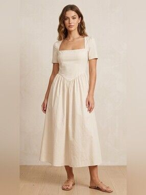 NWT CHYRII Cream Square-Neck Midi Dress ✨